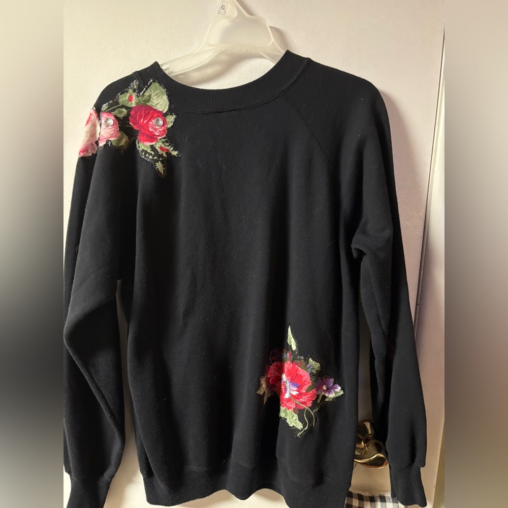 Floral Painted Black Sweater
